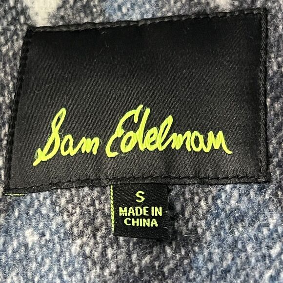 SAM EDELMAN Tribal Blanket Coat Women's S Boho Jacket Fringe Wool Blue Southwest - Picture 8 of 10